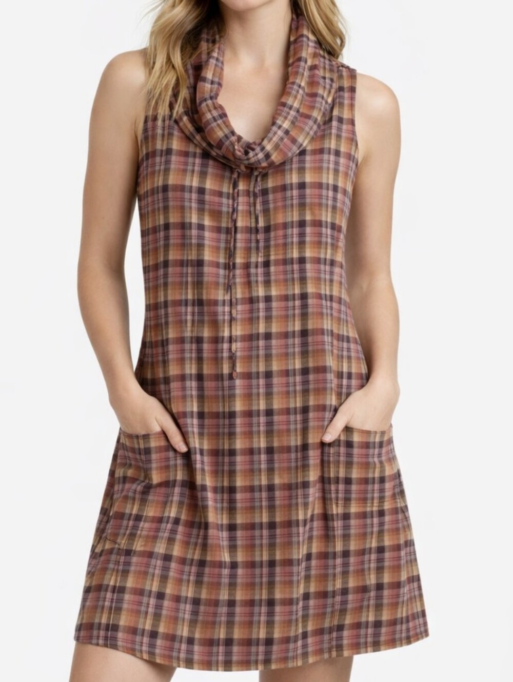 Patagonia Fortuity Sleeveless Plaid Cowl Neck Tunic Dress 10